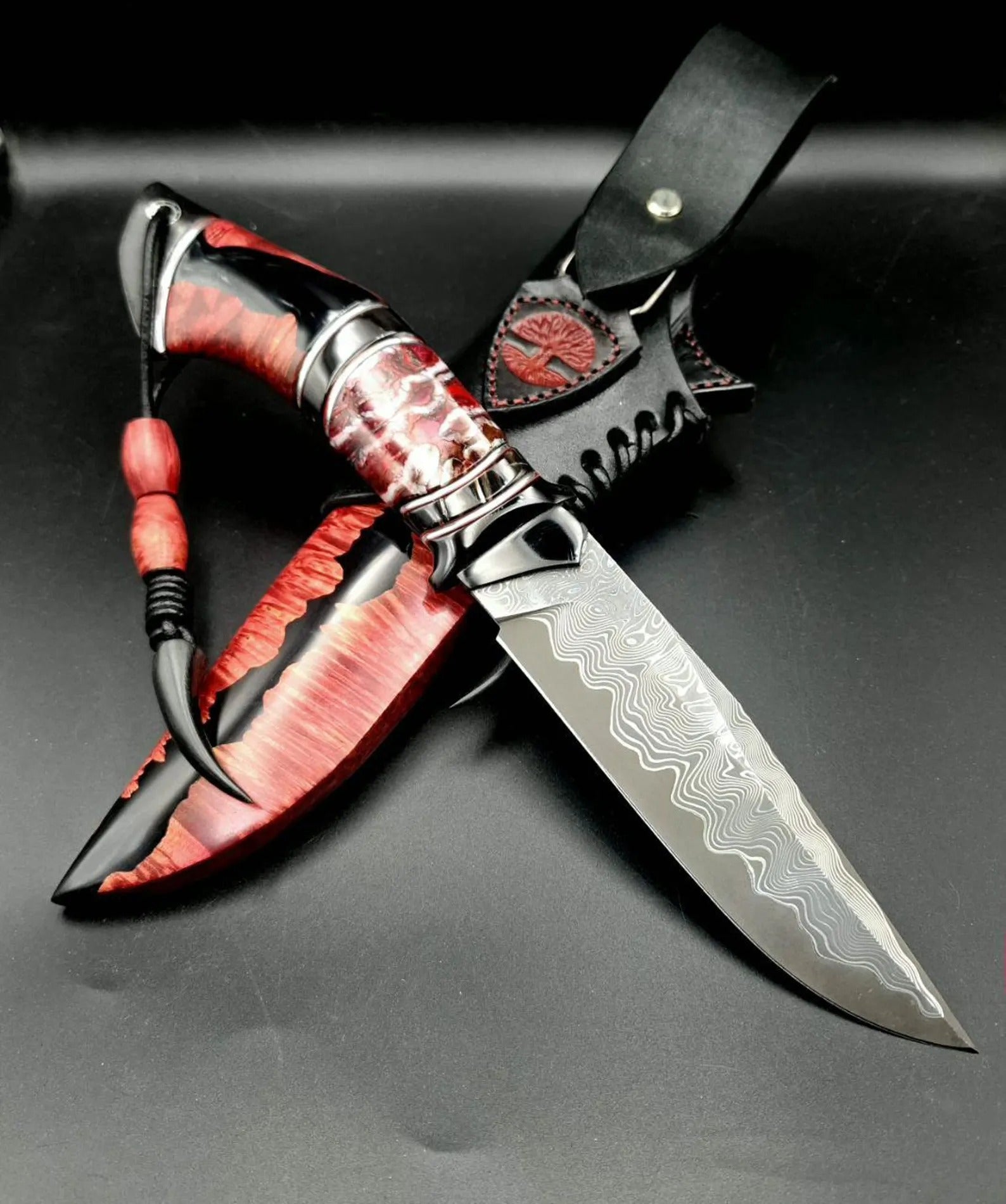 Kézzel készített "Vörös Sárkány" kés – CPM REX121 acél, gyűjtői ajándék