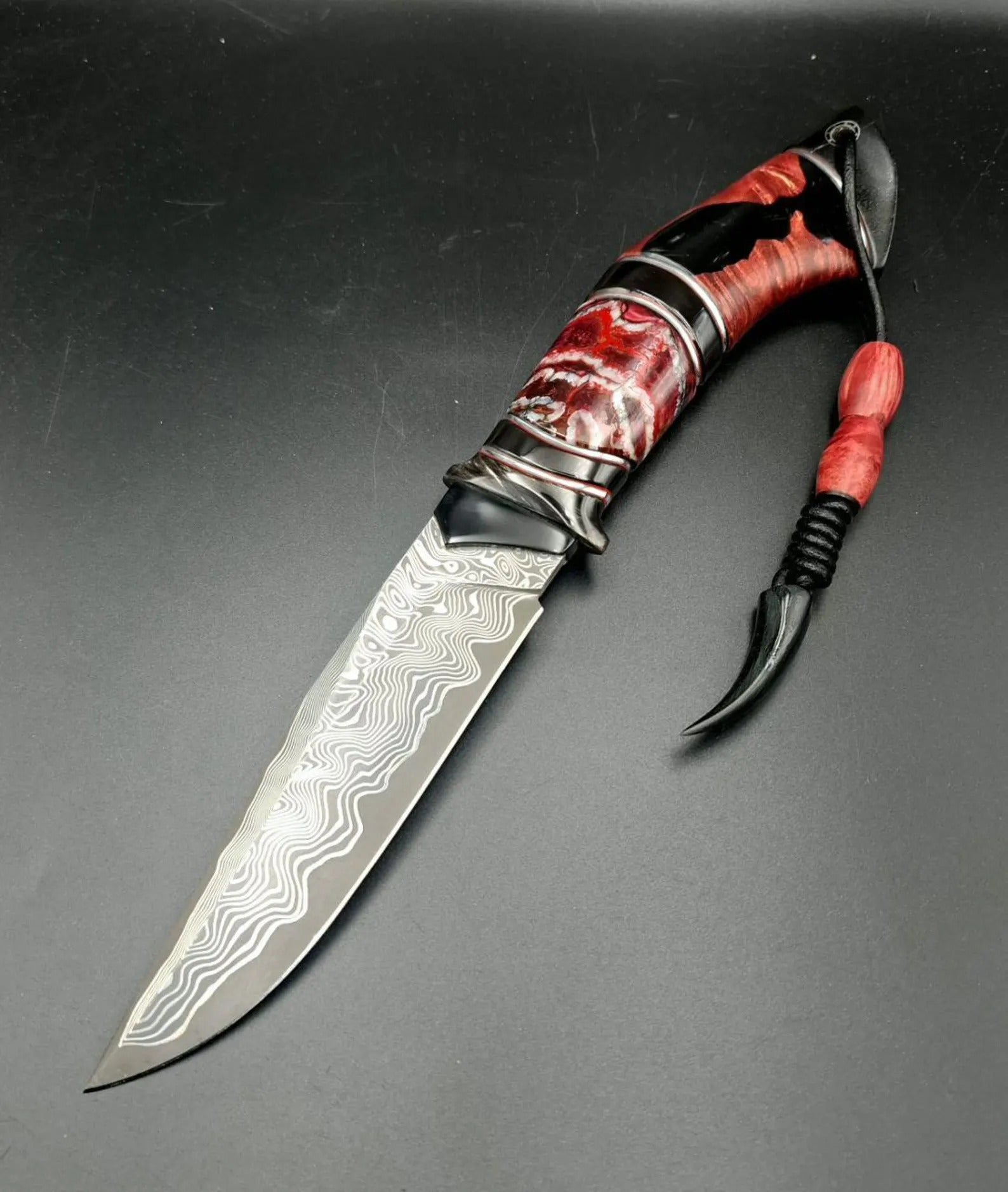 Kézzel készített "Vörös Sárkány" kés – CPM REX121 acél, gyűjtői ajándék