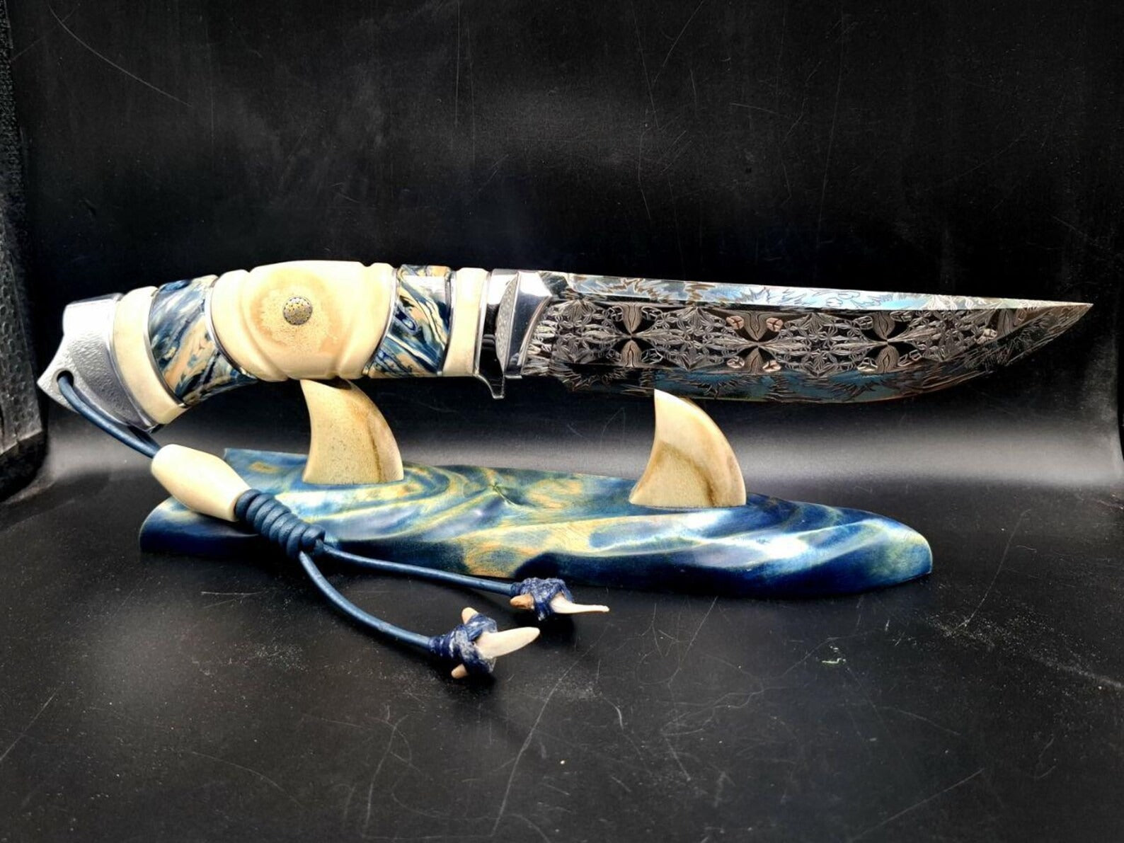 Óceánnal készített, mozaikból készült damaszkuszi kés – gyűjtői művészeti penge