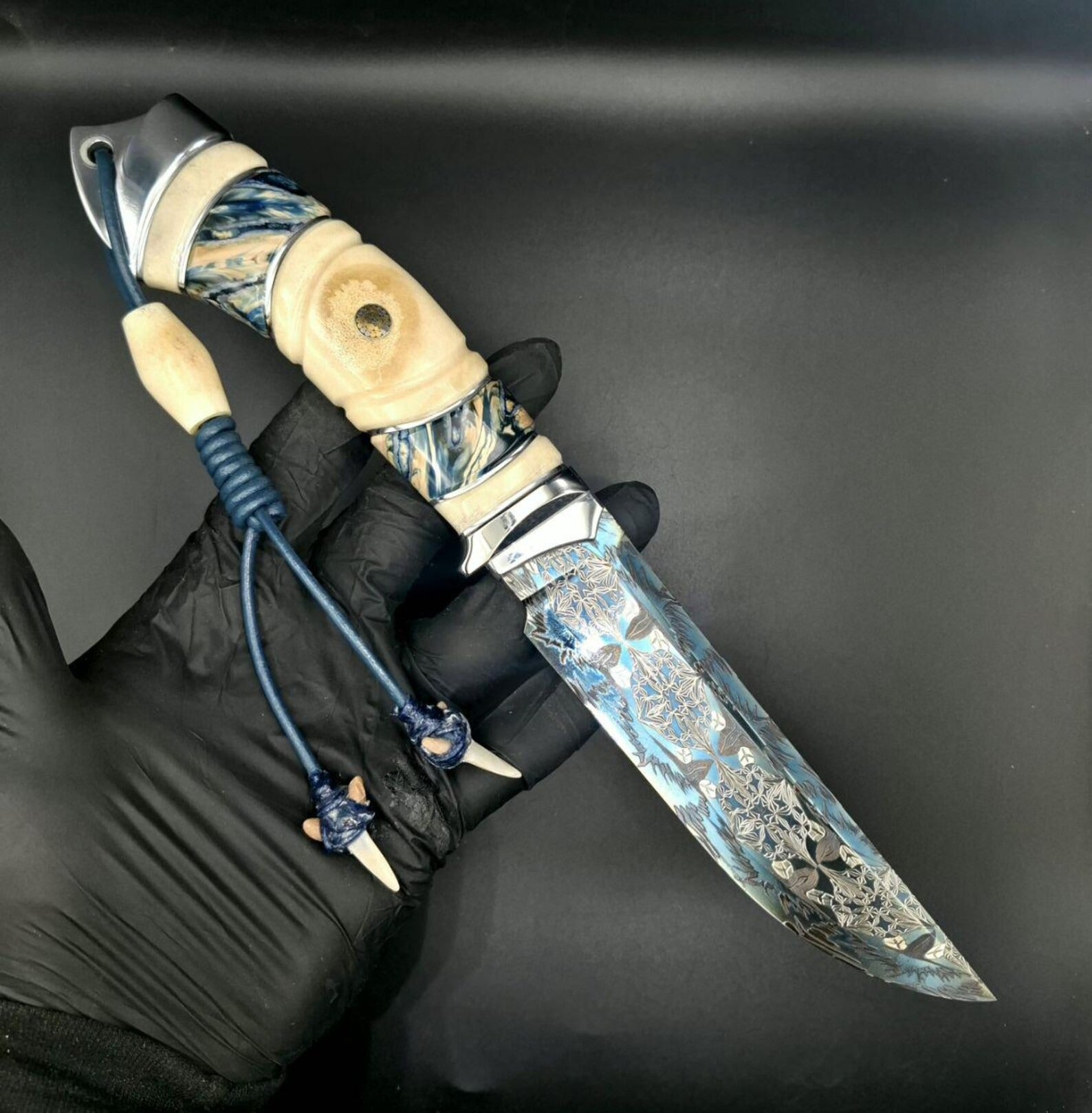 Óceánnal készített, mozaikból készült damaszkuszi kés – gyűjtői művészeti penge