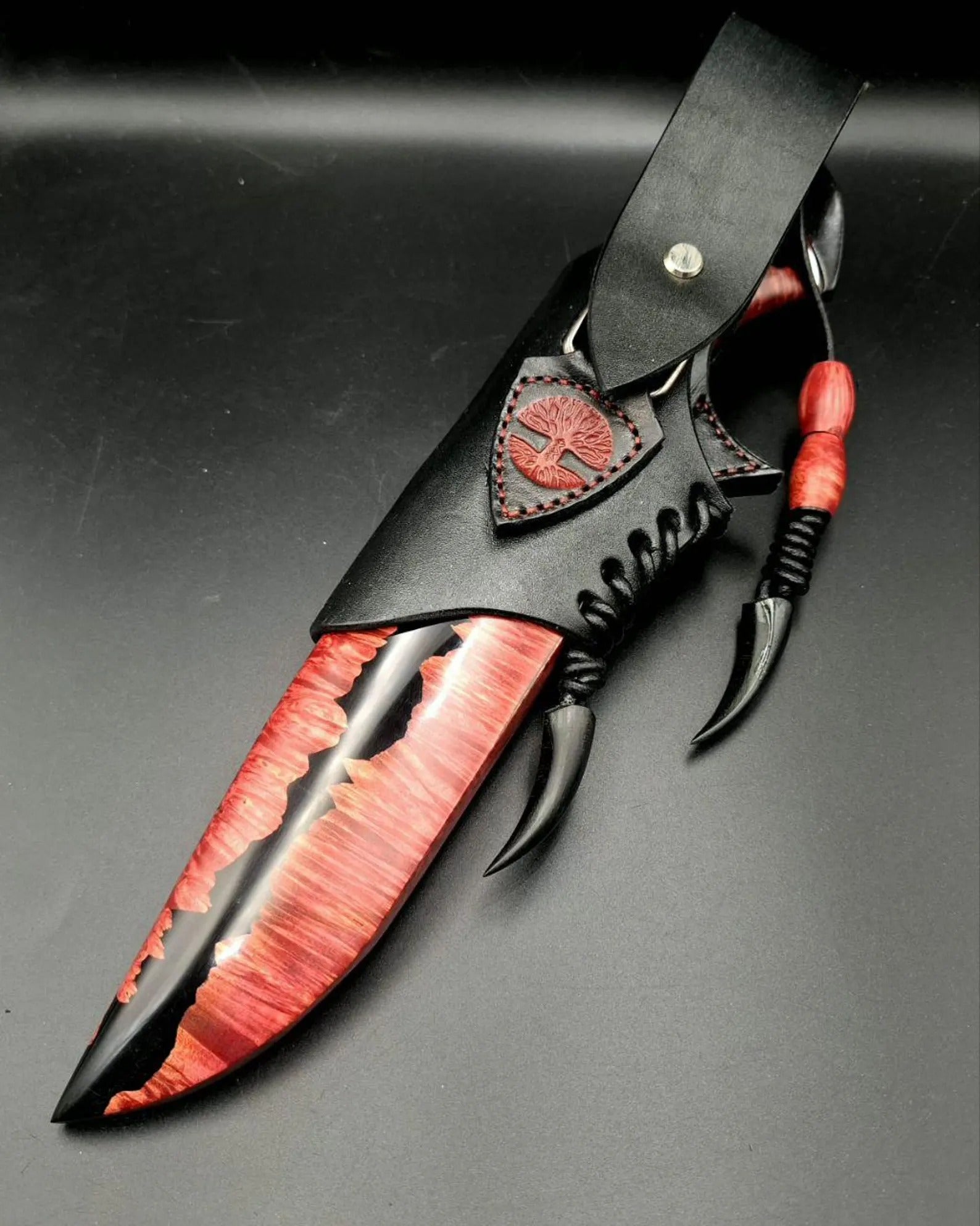 Kézzel készített "Vörös Sárkány" kés – CPM REX121 acél, gyűjtői ajándék