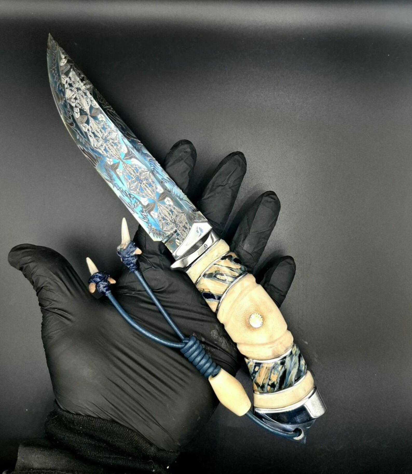 Óceánnal készített, mozaikból készült damaszkuszi kés – gyűjtői művészeti penge