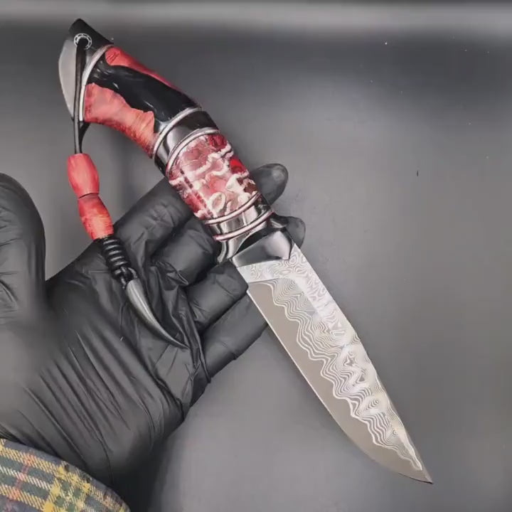 Kézzel készített "Vörös Sárkány" kés – CPM REX121 acél, gyűjtői ajándék